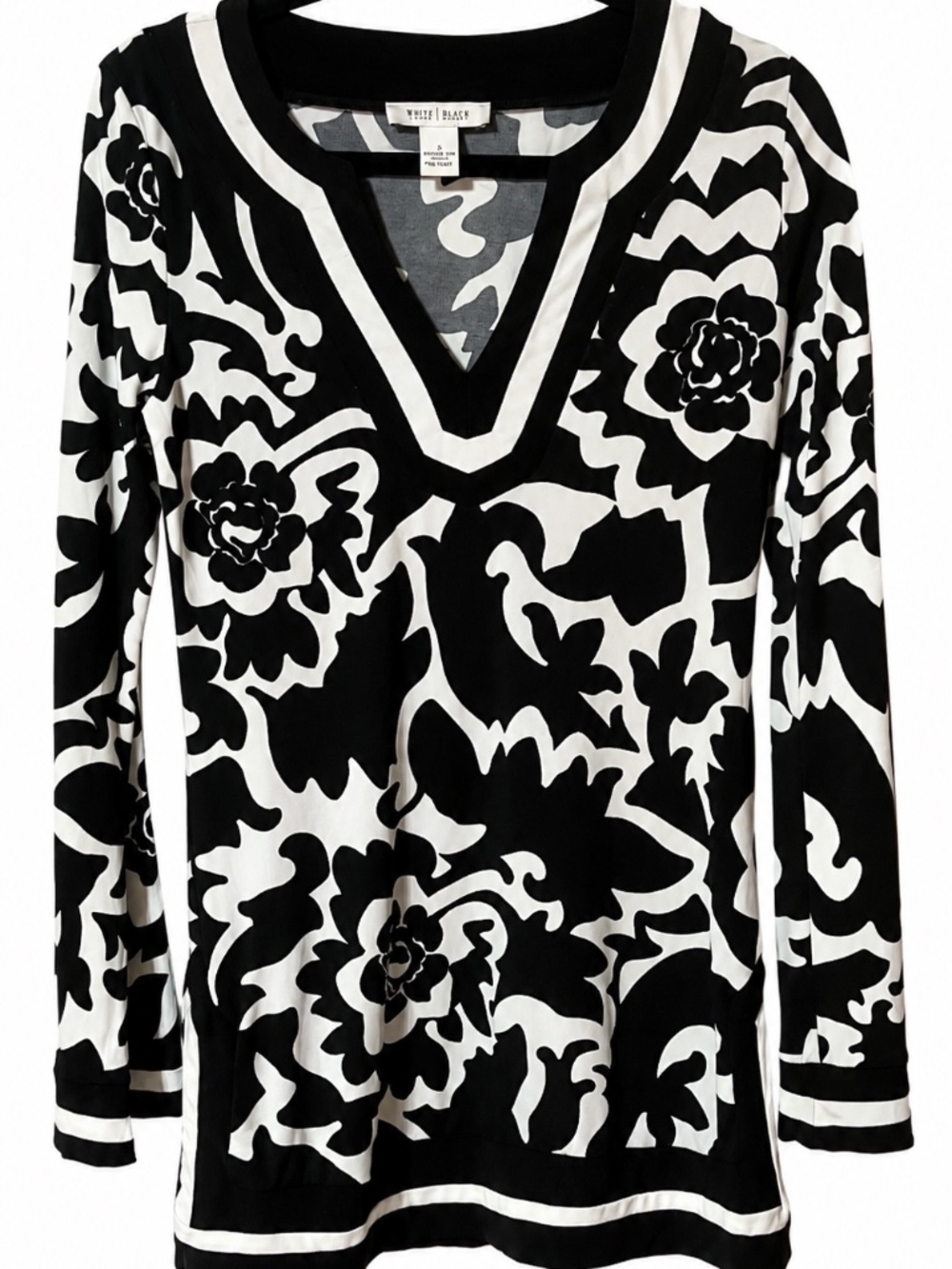 White House Black Market Abstract Floral V-Neck Tunic Top with Bell Sleeves